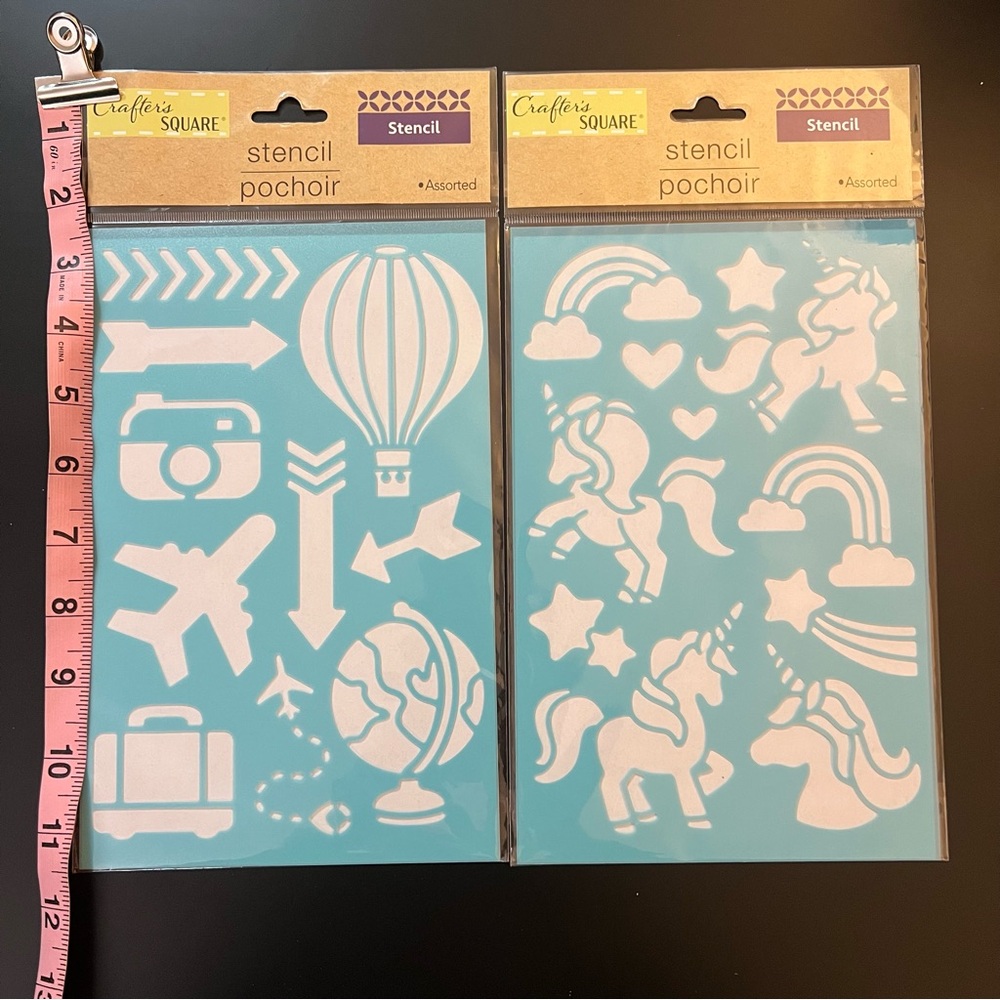 🆕Set of 2 Craft Stencils – Travel & Unicorn Designs
